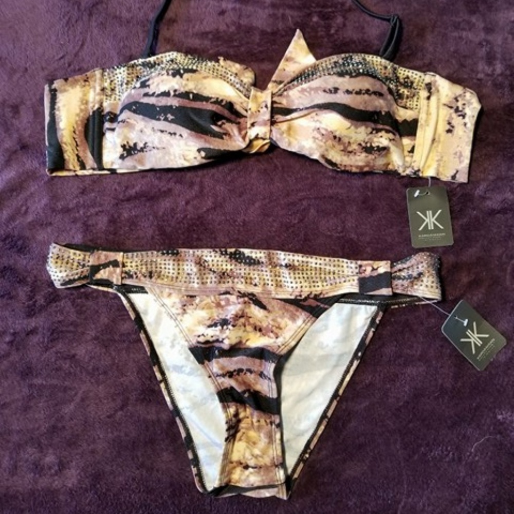 Stud Embellished Bandeau Hipster Bikini Swimsuit L